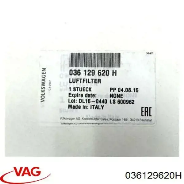 036129620H VAG Filtro de aire de motor