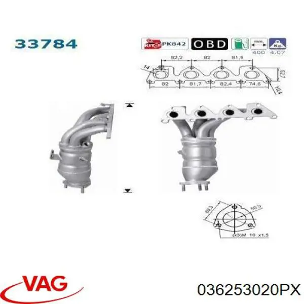 Colector de escape, sistema de escape VAG 036253020PX precio, desde 236,88 EUR