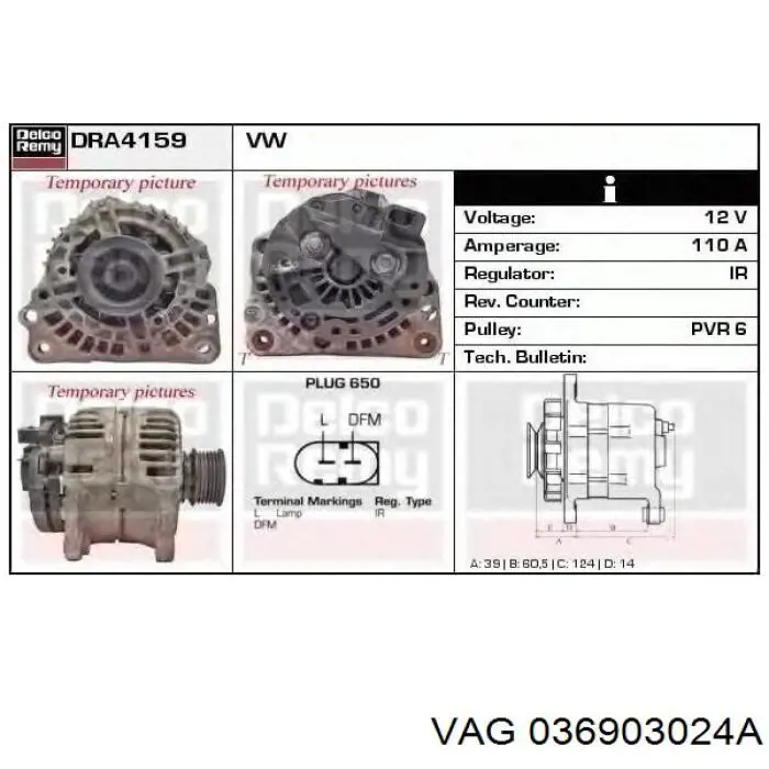 Alternador del motor VAG 036903024A precio, desde 78,41 EUR