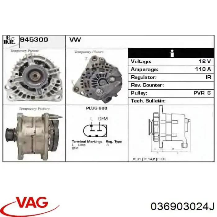 Alternador del motor VAG 036903024J precio, desde 91,48 EUR