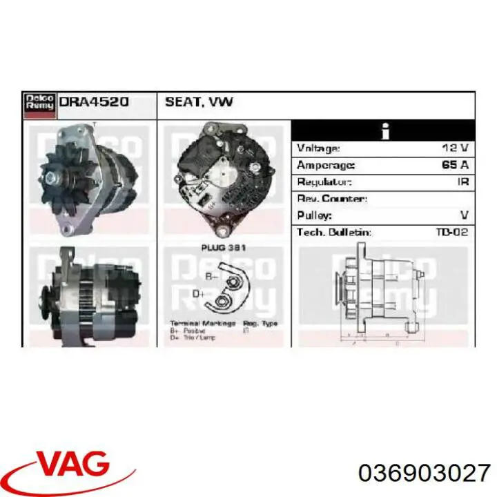 036903027 VAG Alternador de coche