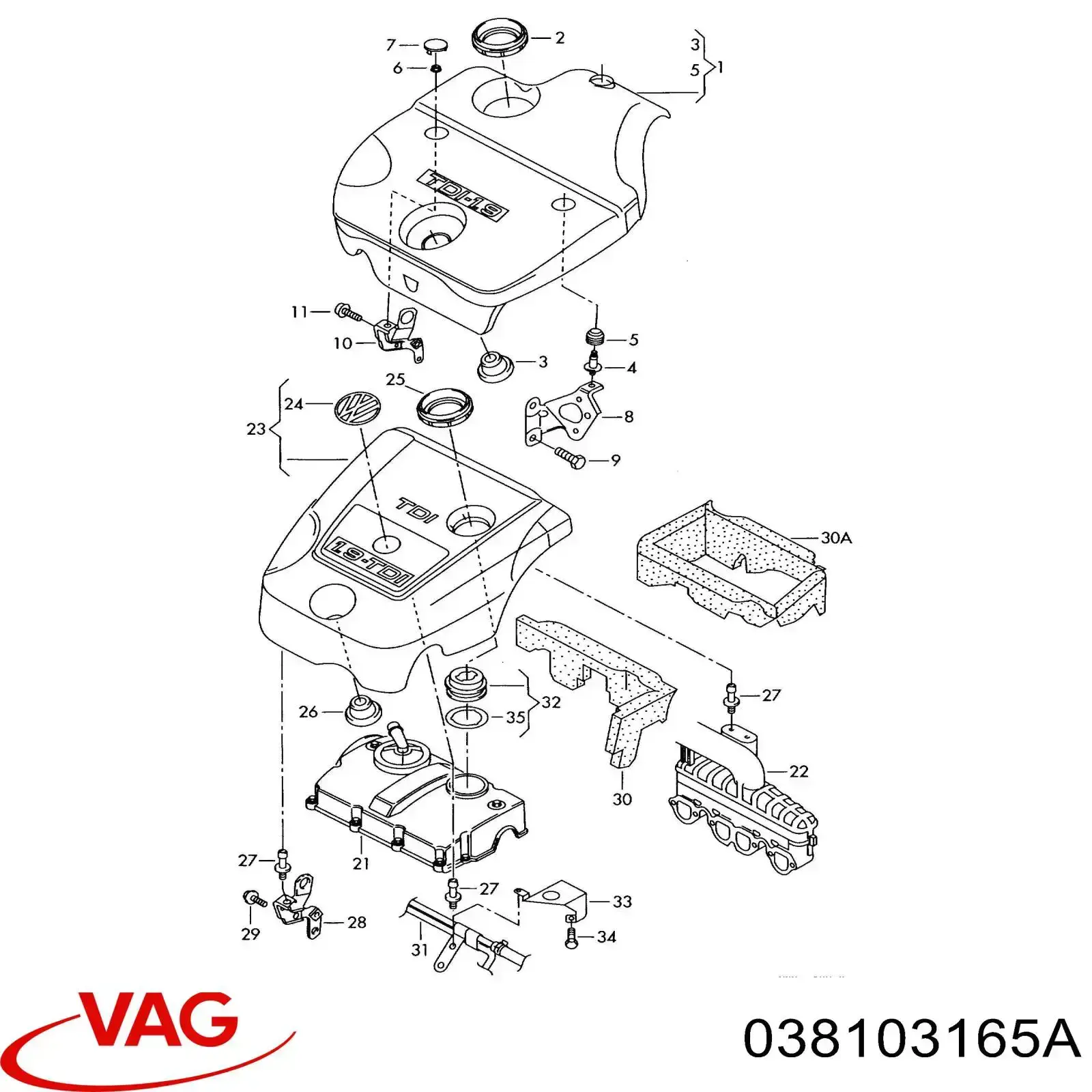 038103165A VAG Cojín de la tapa decorativa del motor