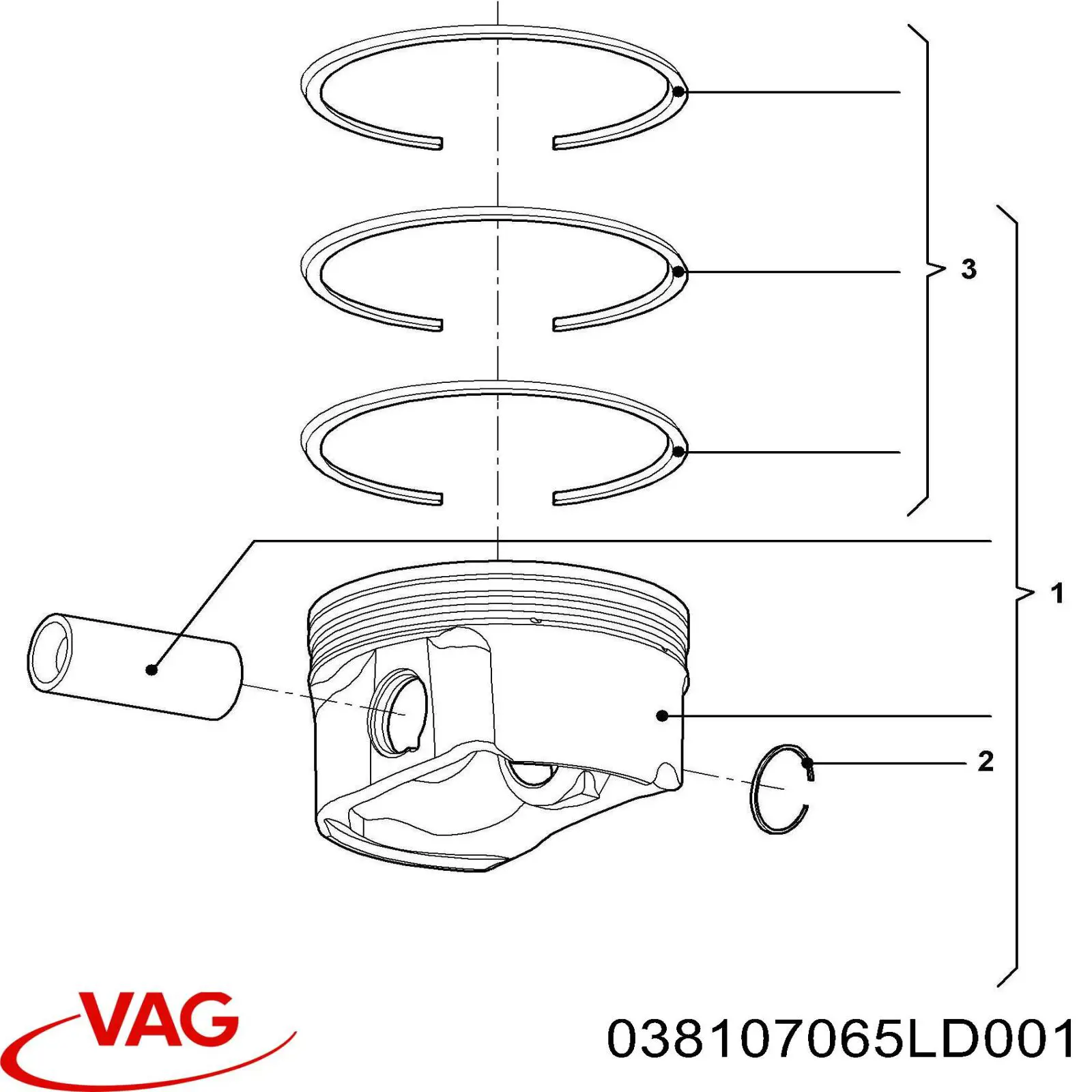 038107065LD001 VAG pistón completo para 1 cilindro, std