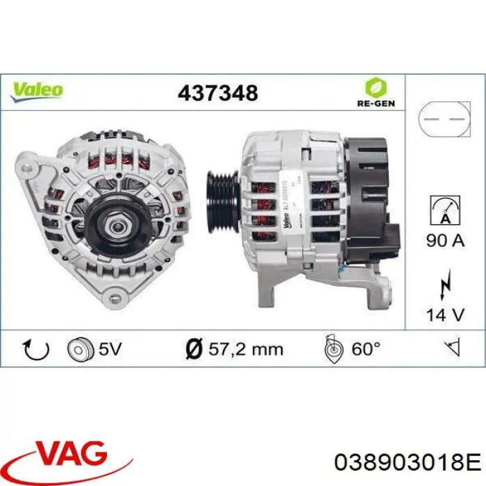 Alternador del motor VAG 038903018E precio, desde 133,08 EUR