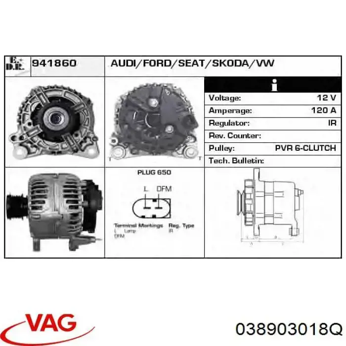 038903018Q VAG Alternador de coche
