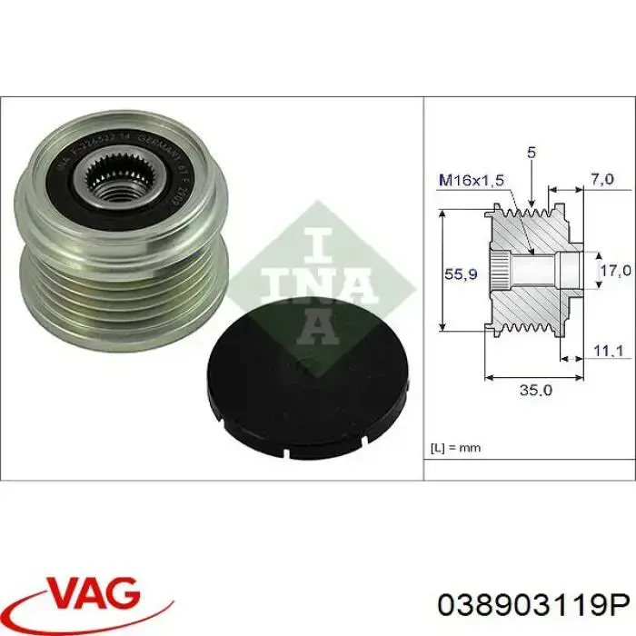 Polea rueda libre VAG 038903119P precio, desde 36,03 EUR