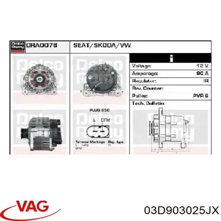 Alternador del motor VAG 03D903025JX precio, desde 59,69 EUR