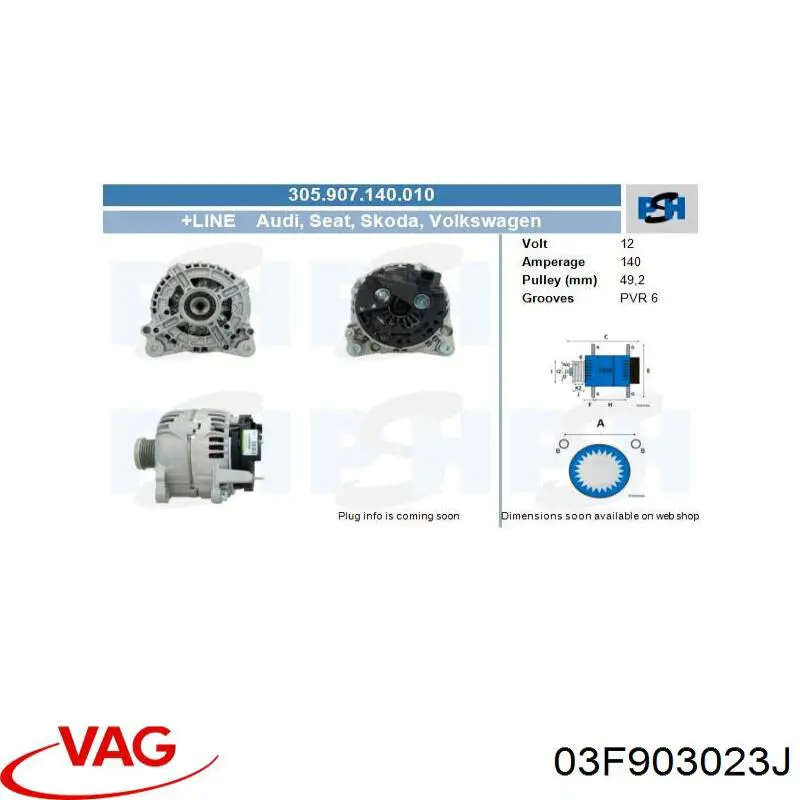 Alternador del motor VAG 03F903023J precio, desde 121,97 EUR