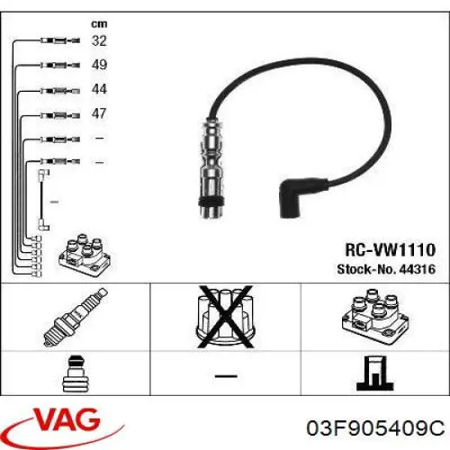 Juego de cables de bujias VAG 03F905409C precio, desde 70,56 EUR