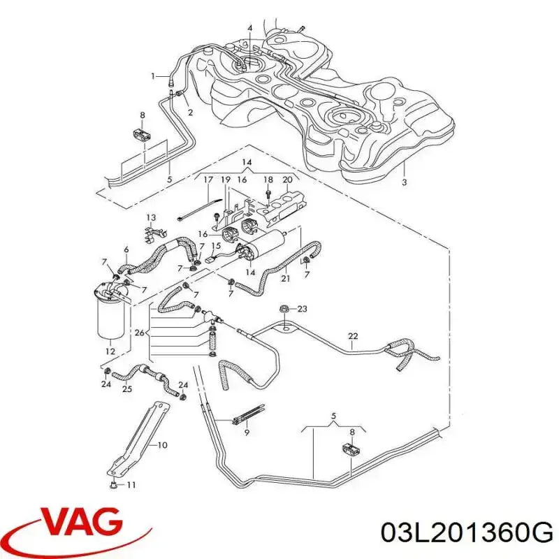 03L201360G VAG tubo de combustible del intercambiador de calor al filtro