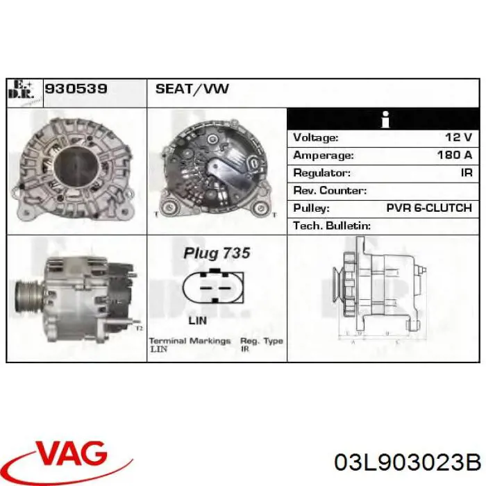 03L903023B VAG Alternador de coche