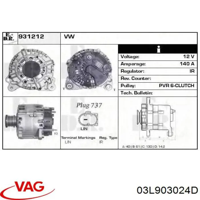 03L903024D VAG alternador