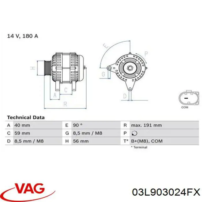 Alternador 03L903024FX VAG
