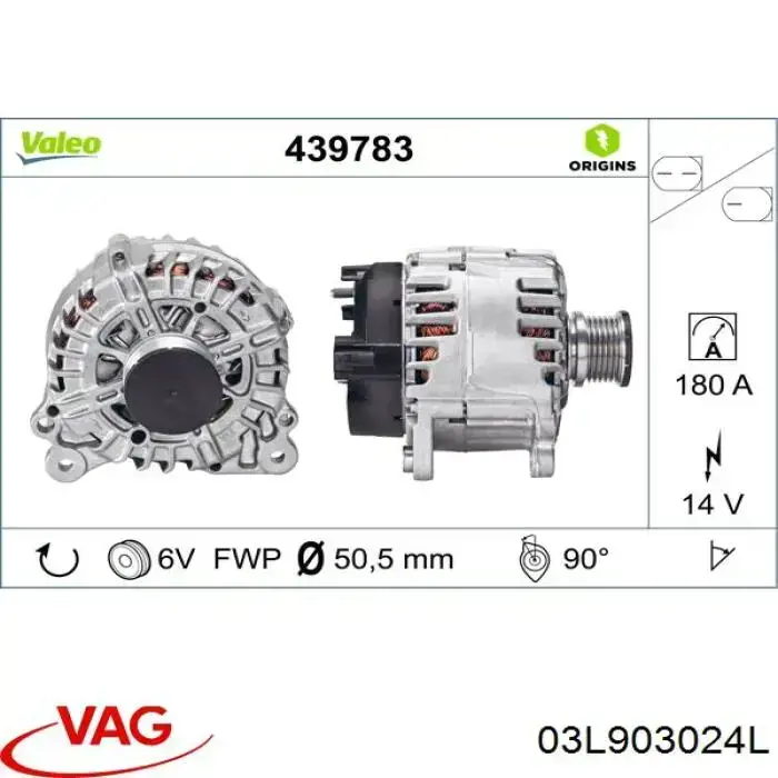 Alternador 03L903024L VAG