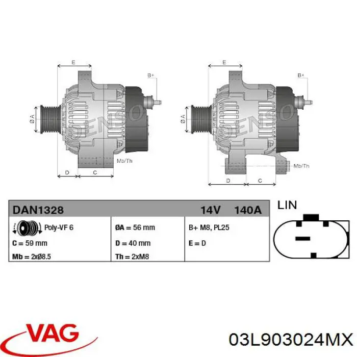 Generador VAG 03L903024MX