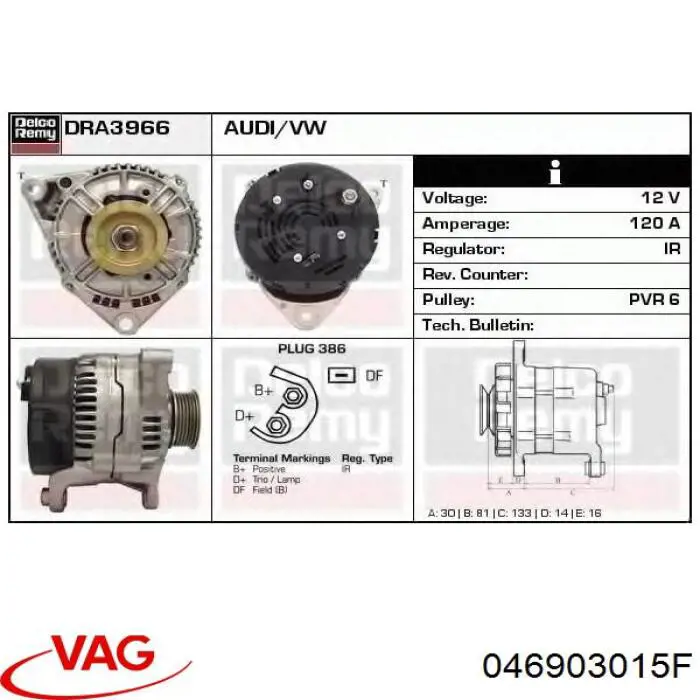 Alternador del motor VAG 046903015F precio, desde 75,50 EUR