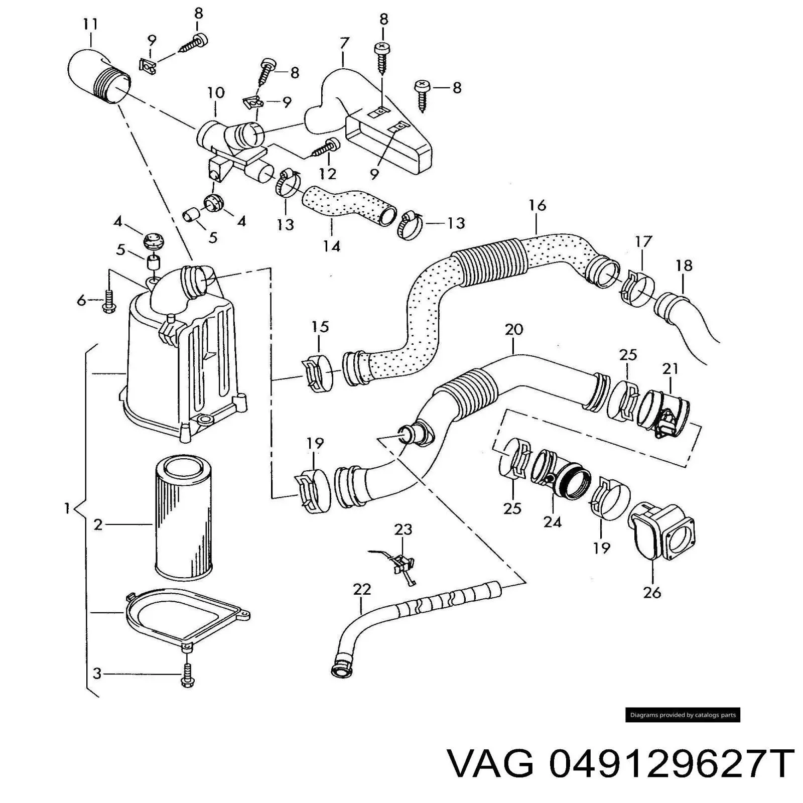 Conducto de aire caliente al regulador VAG 049129627T precio, desde 107,42 EUR
