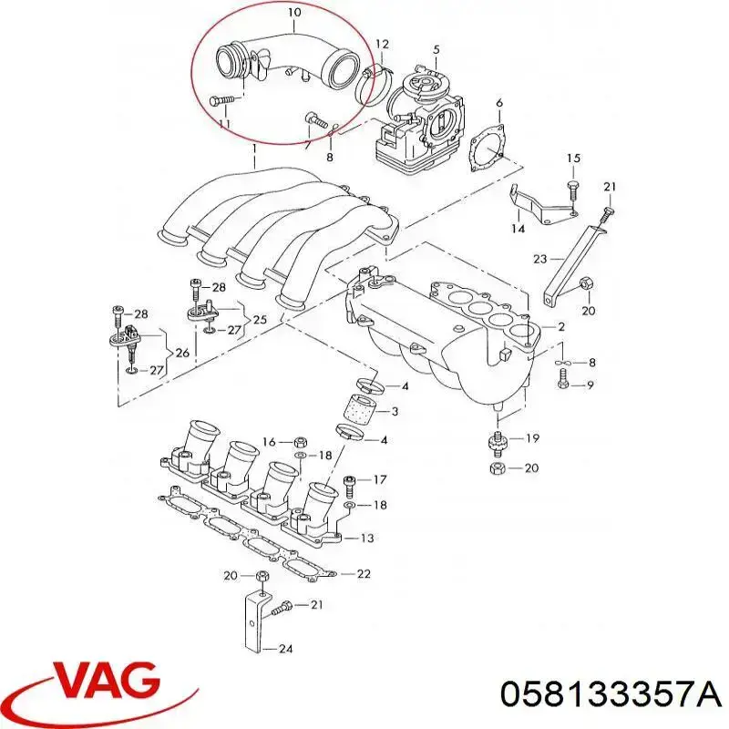 Tubo de admisión del cuerpo de mariposa VAG 058133357A precio, desde 68,24 EUR