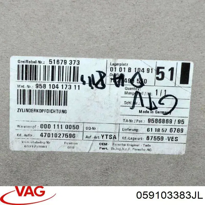 Comprar 059103383JL VAG Junta de culata derecha