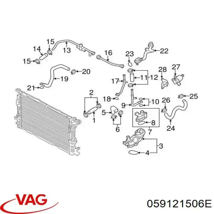 Brida del sistema de refrigeración (triple unión) VAG 059121506E precio, desde 7,52 EUR