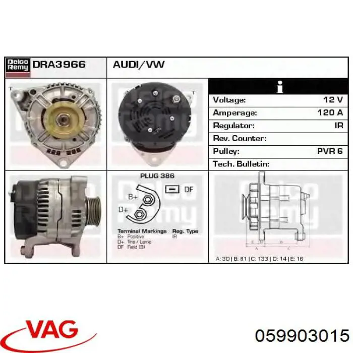 Alternador del motor VAG 059903015 precio, desde 76,96 EUR