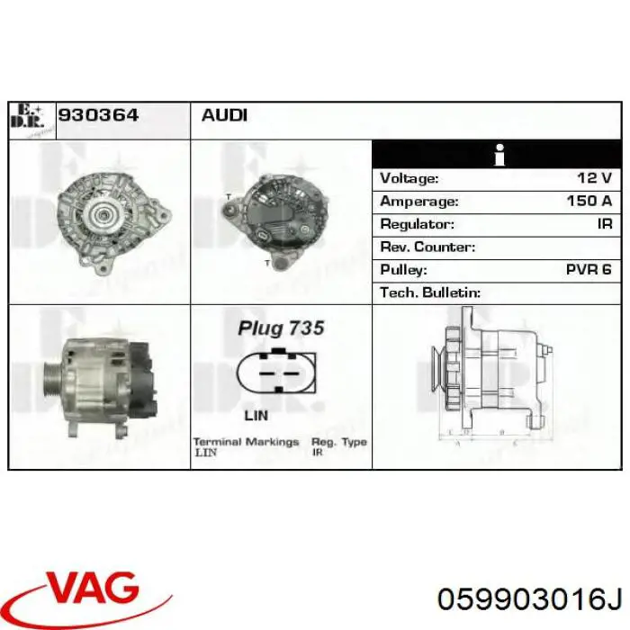 Alternador 059903016J VAG