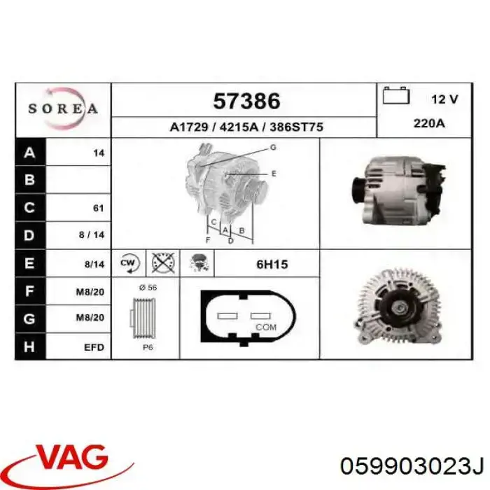 059903023J VAG Alternador de coche