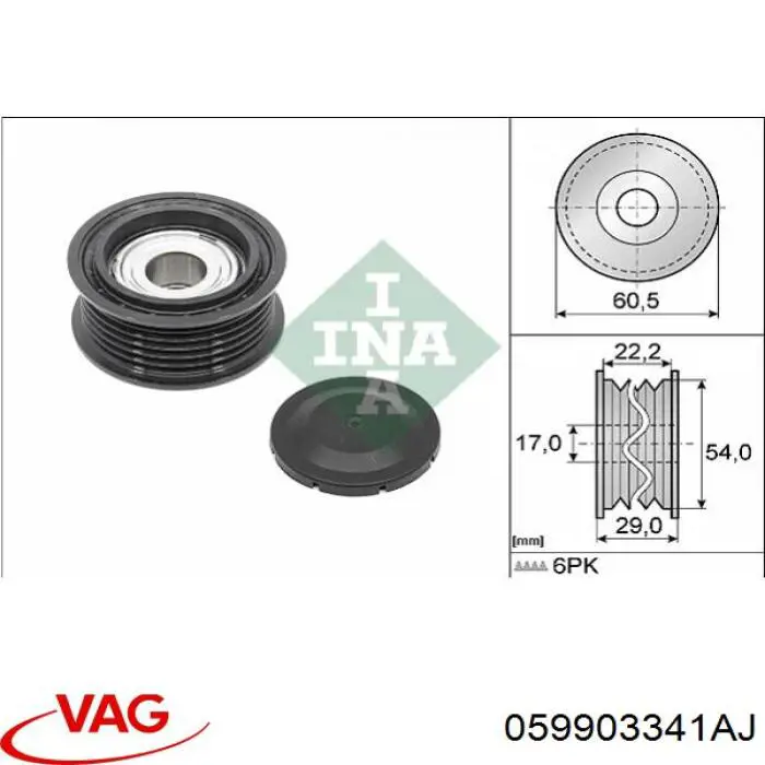 059903341AJ VAG polea inversión / guía, correa poli v