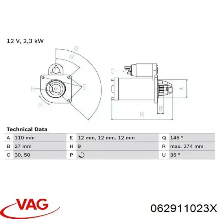 Motor de arranque 062911023X VAG