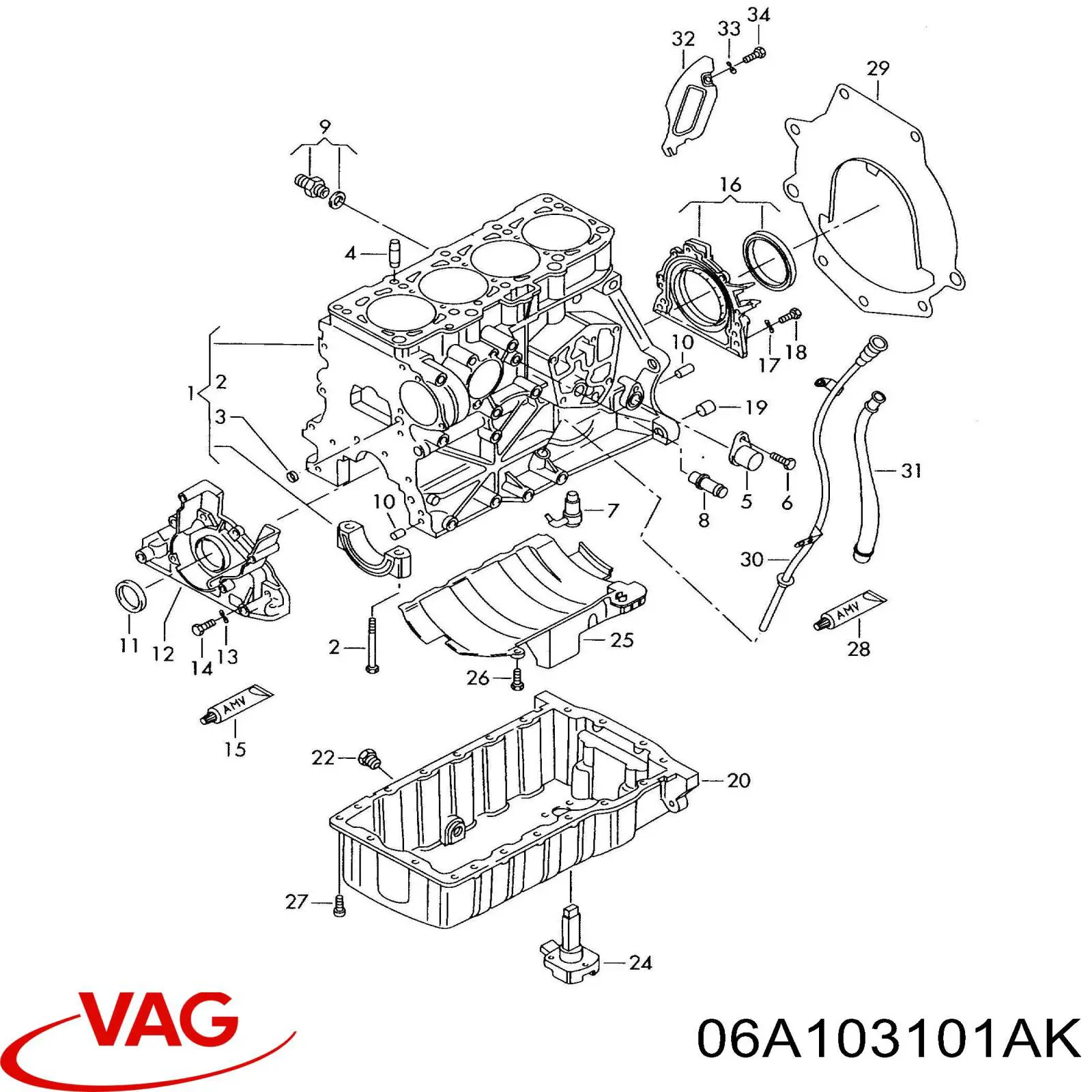Bloque de cilindros del motor VAG 06A103011AK precio, desde 711,75 EUR