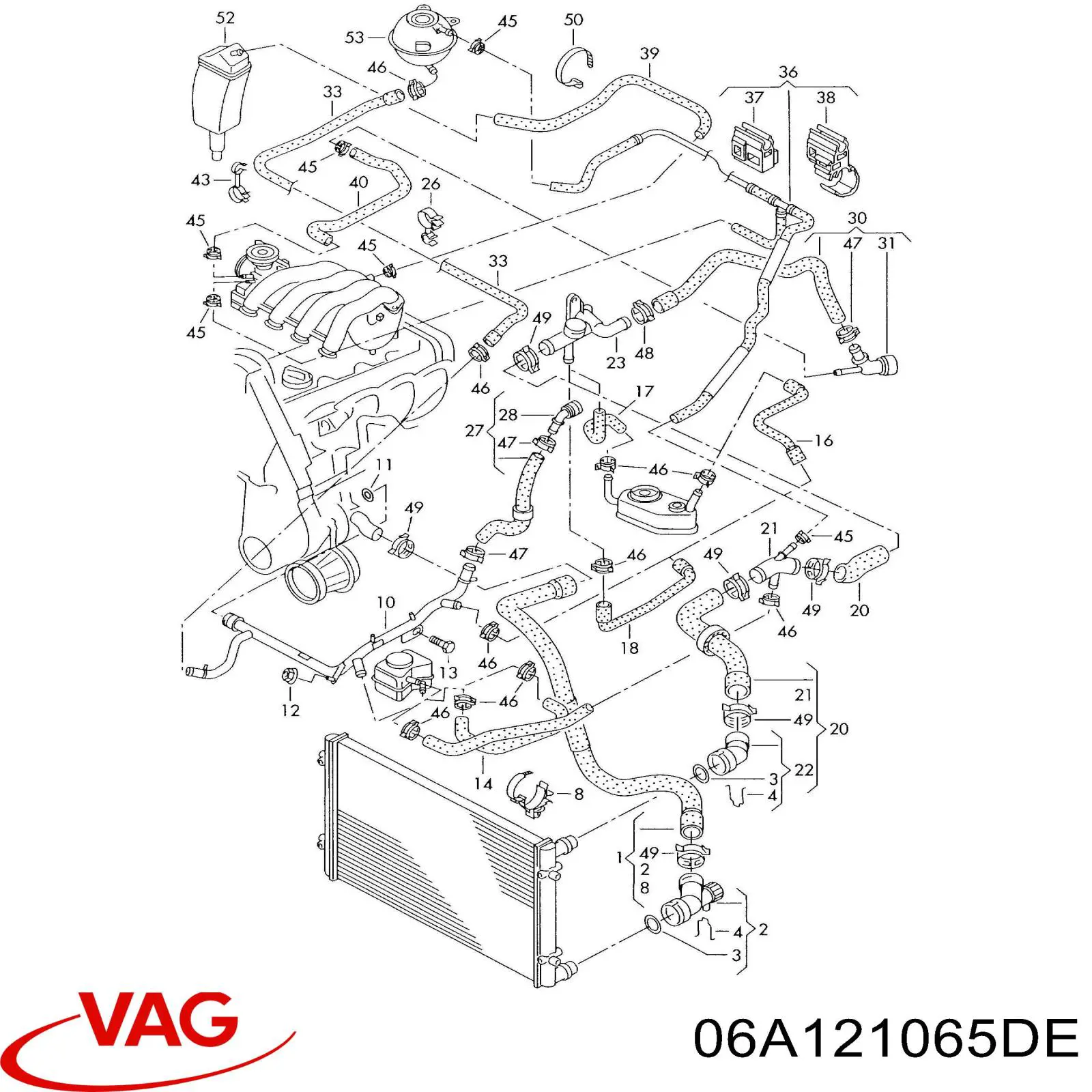 06A121065DE VAG manguera (conducto del sistema de refrigeración)