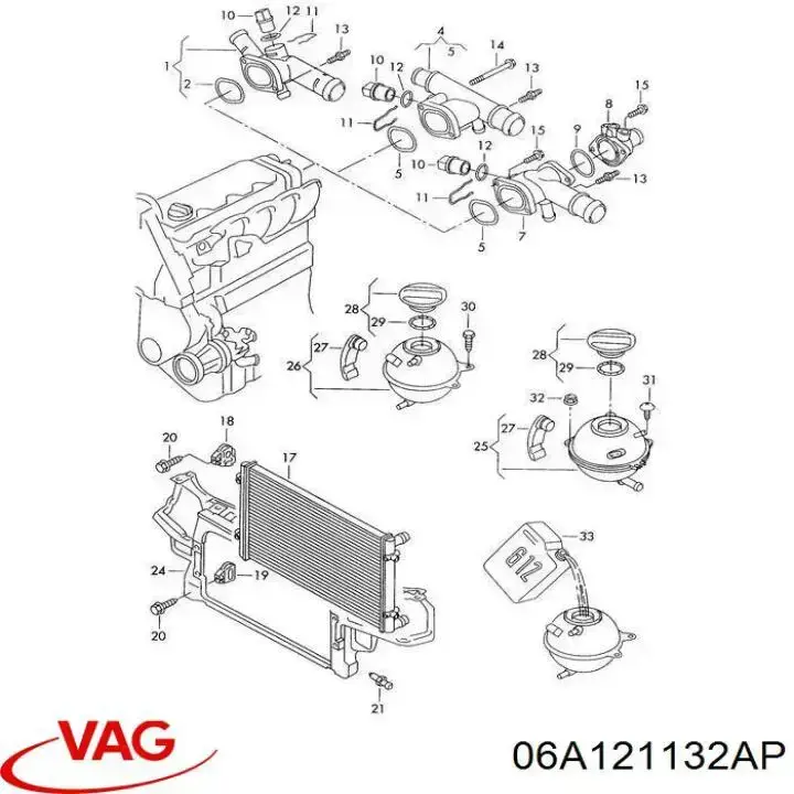 Brida del sistema de refrigeración (triple unión) 06A121132AP VAG