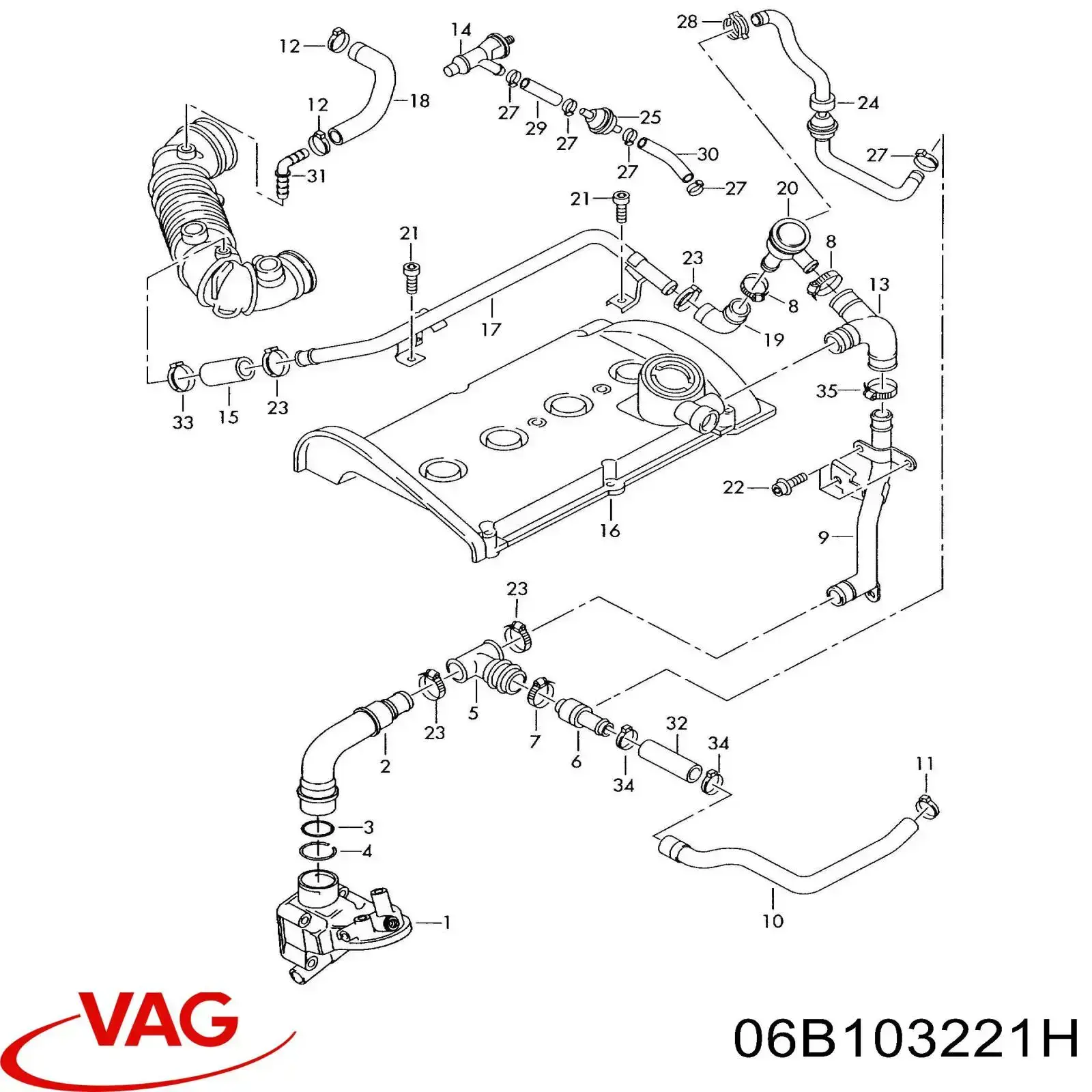 06B103221H VAG tubo de ventilacion del carter (separador de aceite)