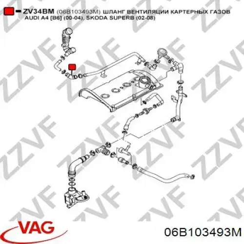 Tubo De Ventilacion Del Carter (Separador de Aceite) VAG 06B103493M