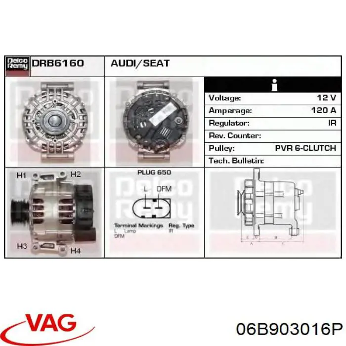 Alternador 06B903016P VAG