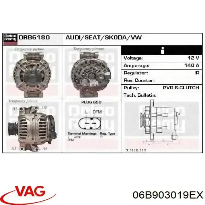 Alternador 06B903019EX VAG
