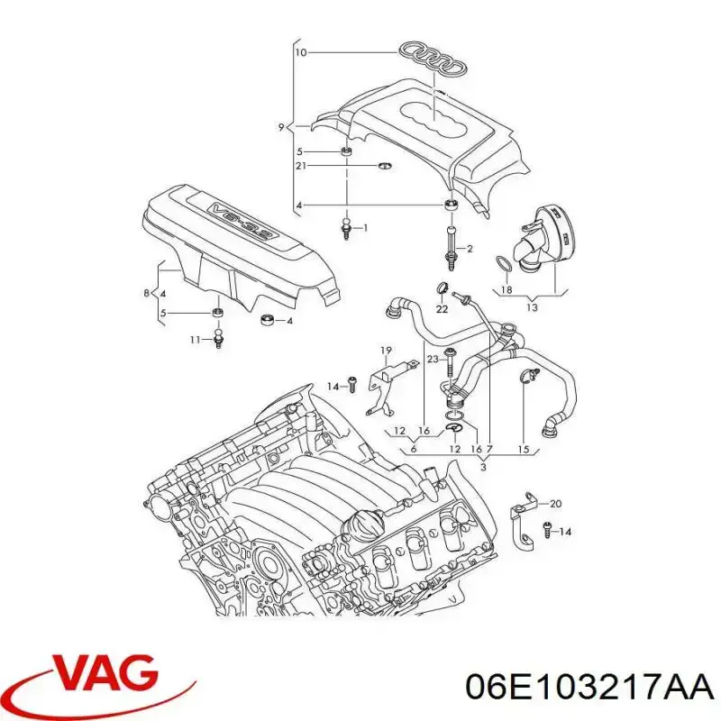 06E103217AA VAG tubo de ventilacion del carter (separador de aceite)