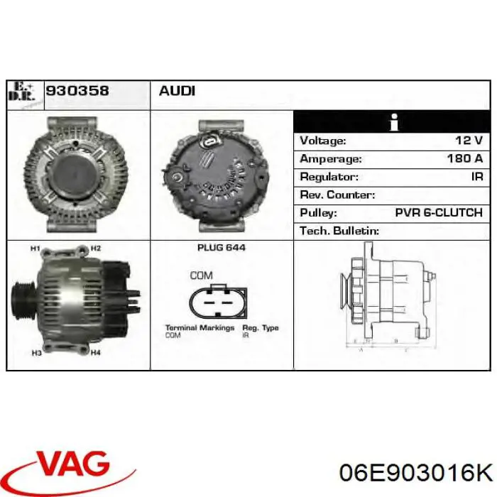 Alternador 06E903016K VAG