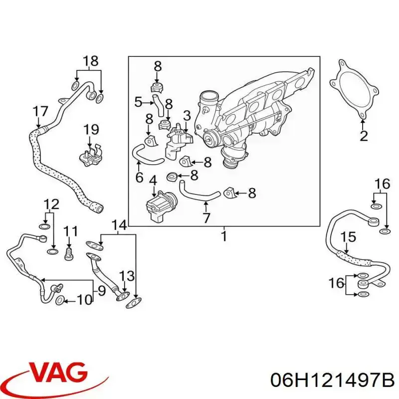 Manguera de refrigerante del turbocompresor, entrada 06H121497B VAG
