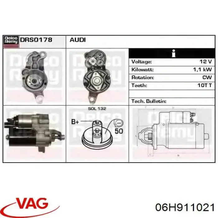 Motor de arranque 06H911021 VAG