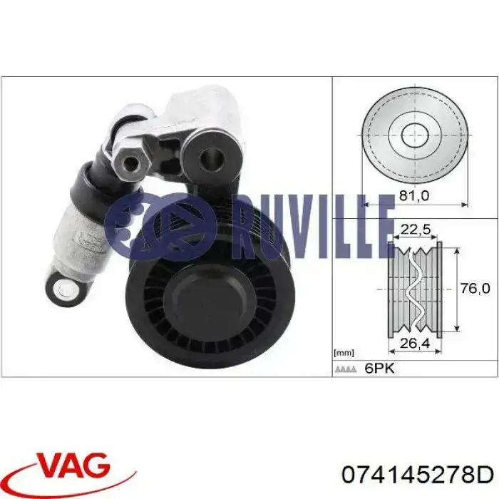 Rodillo tensor correa poli V VAG 074145278D precio, desde 22,19 EUR