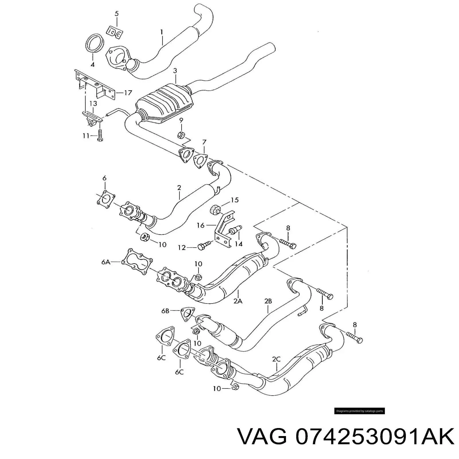 Tubo de escape delantero VAG 074253091P precio, desde 279,05 EUR