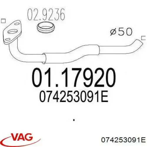 074253091E VAG Silenciador de escape delantero 