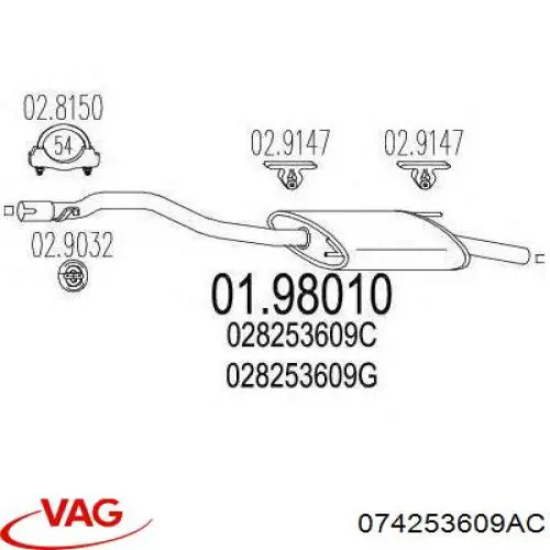 Silenciador trasero VAG 074253609AC precio, desde 70,38 EUR