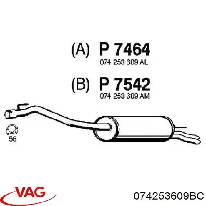 Silenciador trasero VAG 074253609BC precio, desde 89,38 EUR