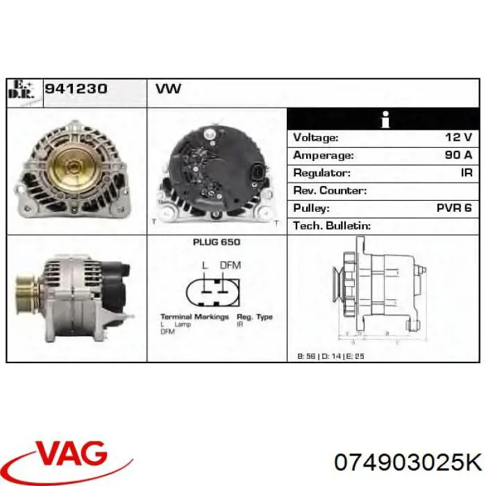074903025K VAG Alternador de coche
