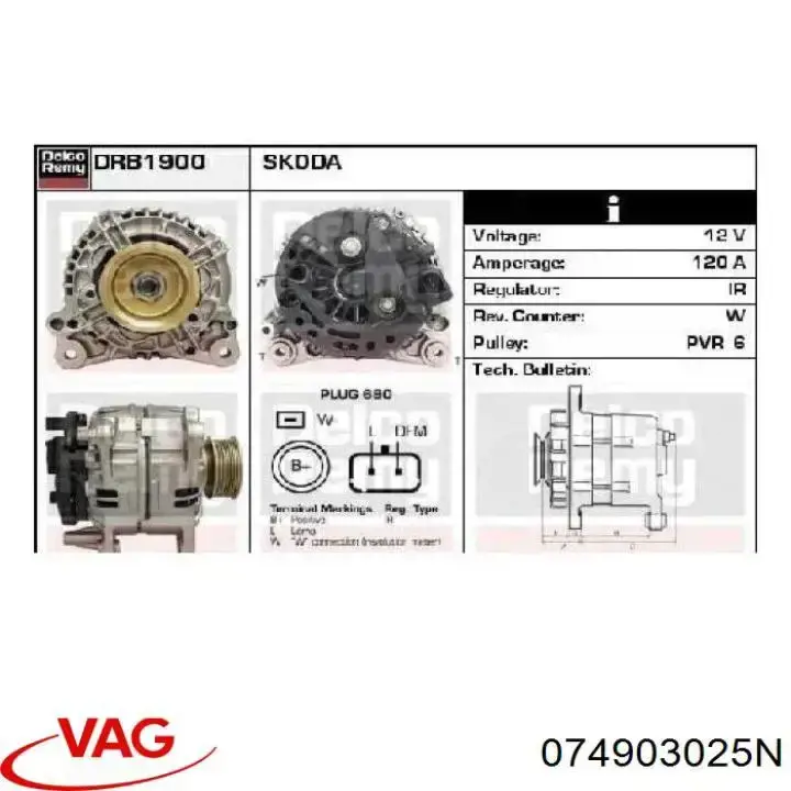 Alternador del motor VAG 074903025N precio, desde 200,50 EUR