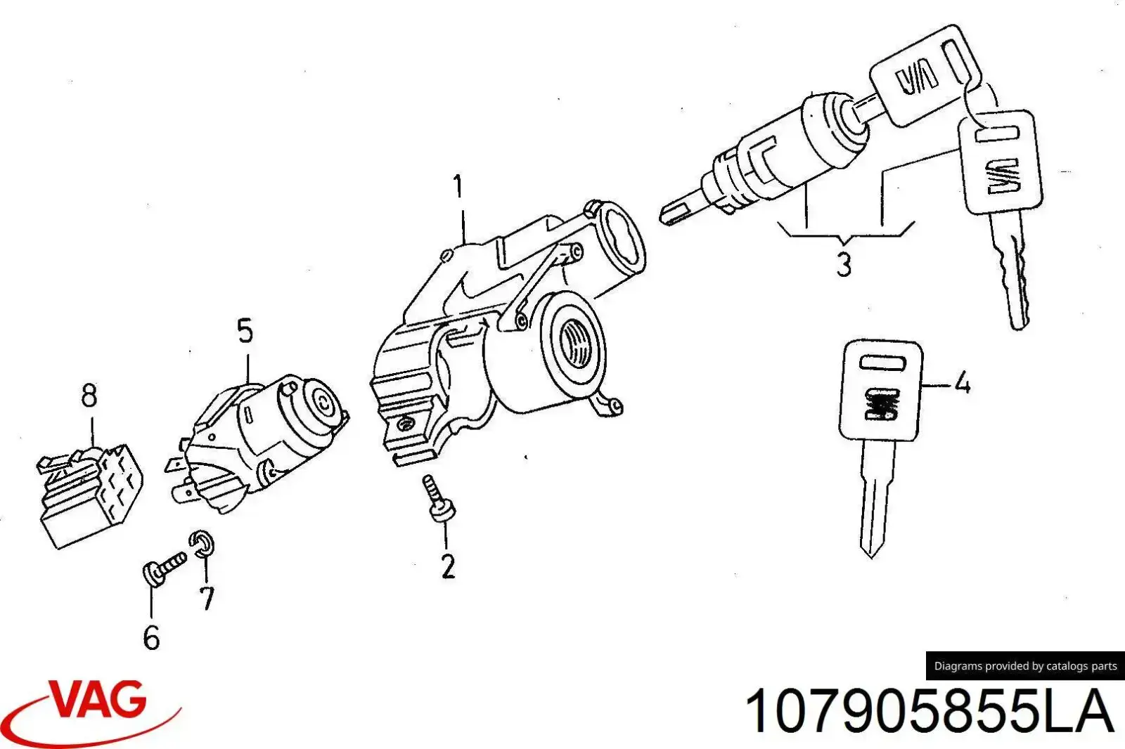 Cilindro de cerradura de encendido para Volkswagen Lupo (6X, 6E)