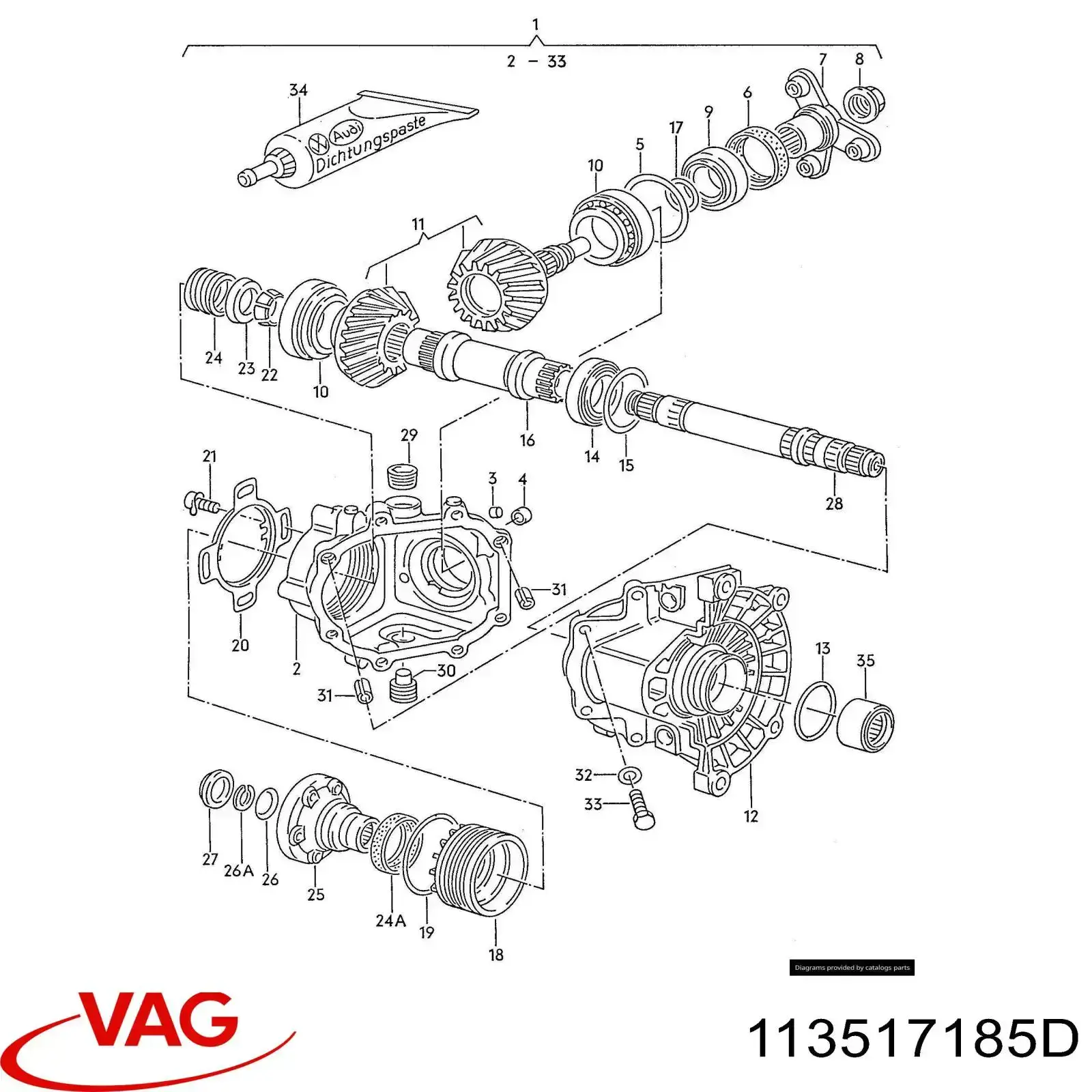 Cojinete interno del cubo de rueda delantera 113517185D VAG