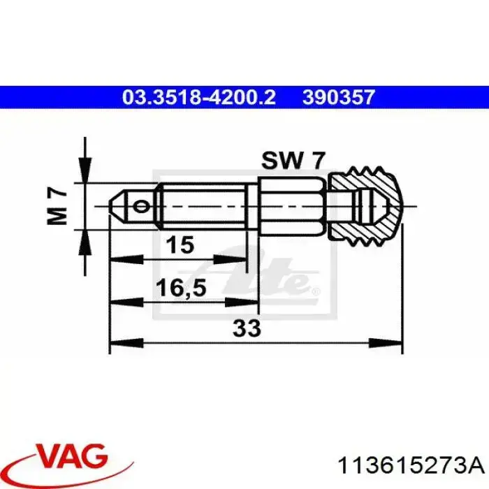 Válvula de purga de la pinza de freno delantera VAG 113615273A precio, desde 5,40 EUR